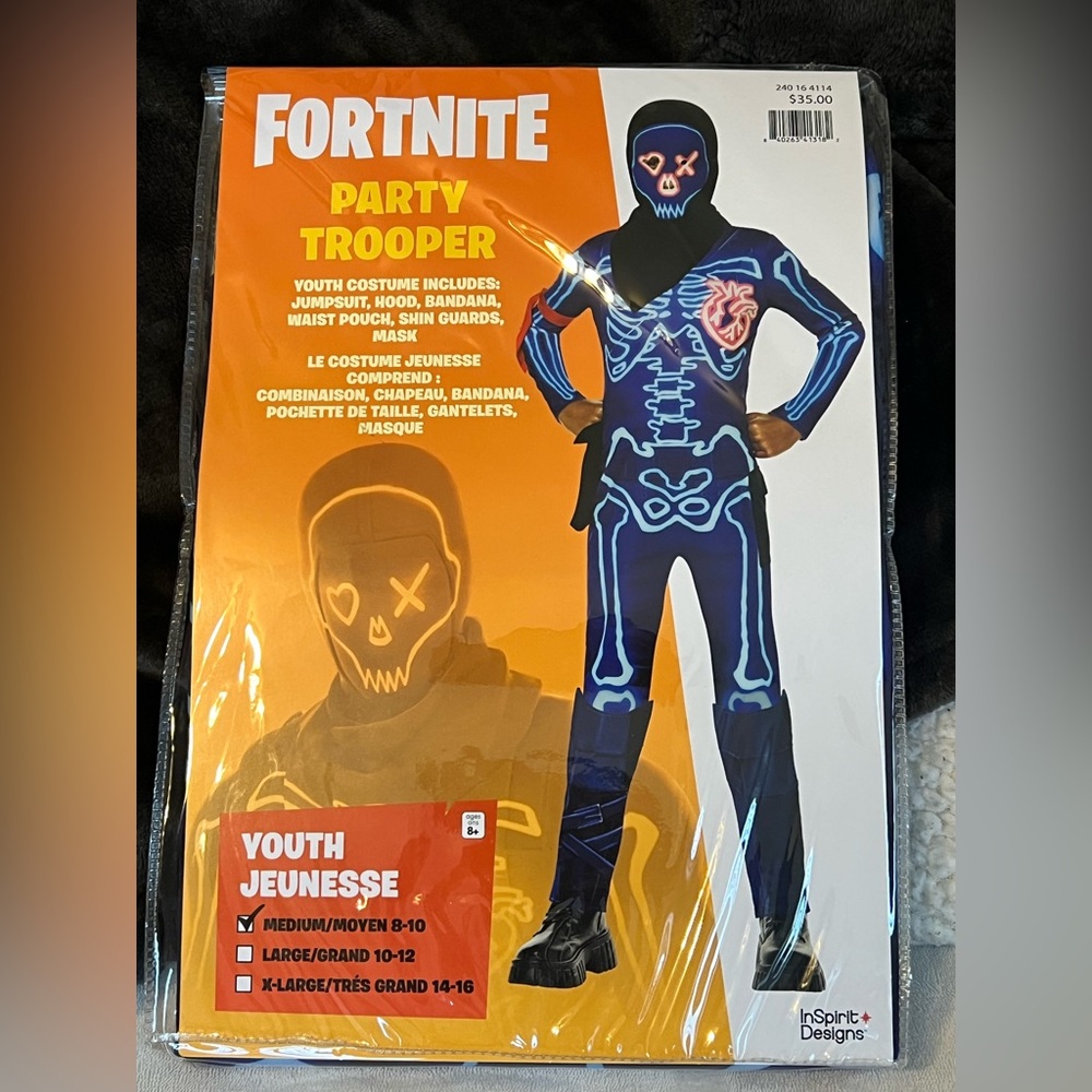 Fortnite Party Trooper Youth Medium Costume in Blue NWT